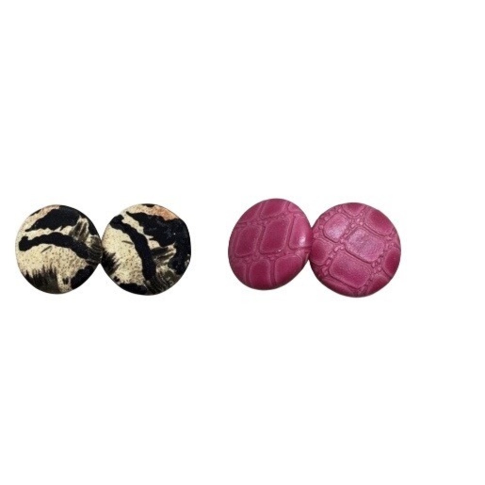 Vintage Button Earrings Statement Lot Leopard Pink Retro 80s Post Back